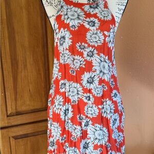 Floral Halter Neck Dress - Red and White